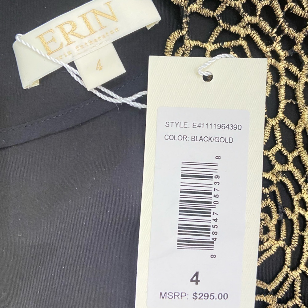 NWT Erin black & gold rosette embroidery fitted short sleeve pint dress size 4 - Picture 12 of 12